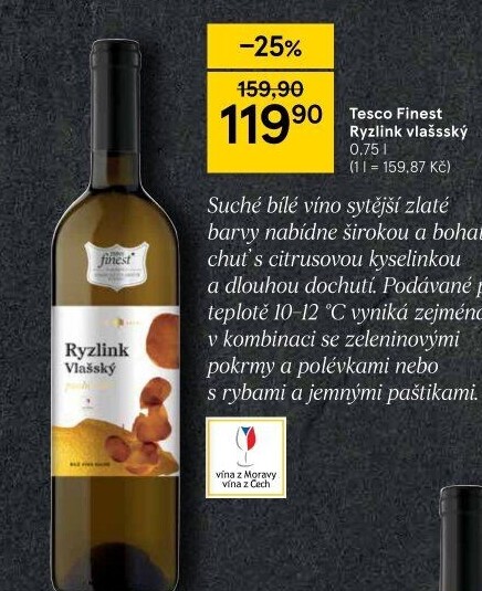 Víno Ryzlink vlašský Tesco Finest