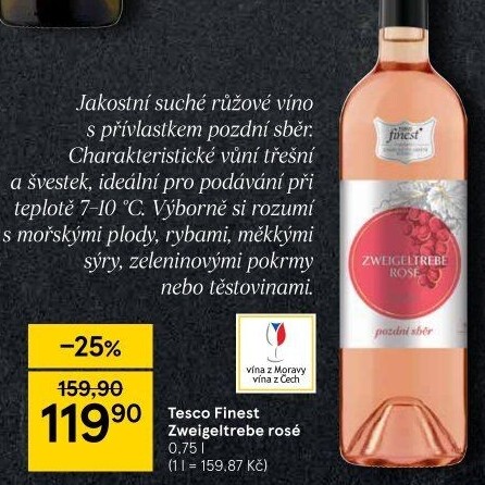 Víno Zweigeltrebe rosé Tesco Finest - pozdní sběr