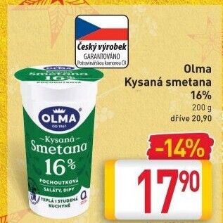 Smetana zakysaná Olma 16%