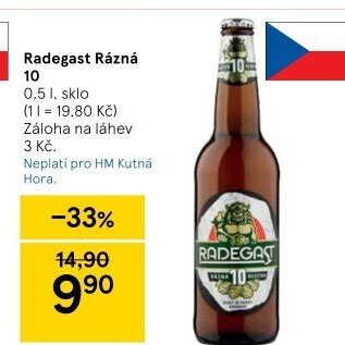 Pivo světlé výčepní Rázná 10° Radegast