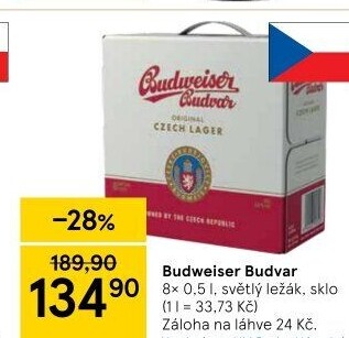 Pivo světlý ležák Budweiser Budvar