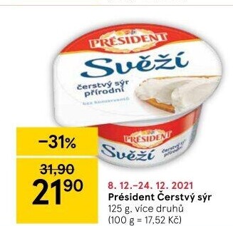 Svěží čerstvý sýr Président
