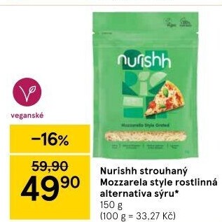Sýr Mozzarella rostlinná strouhaná Nurishh