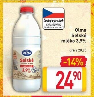 Mléko čerstvé selské Olma - 3,9% plnotučné