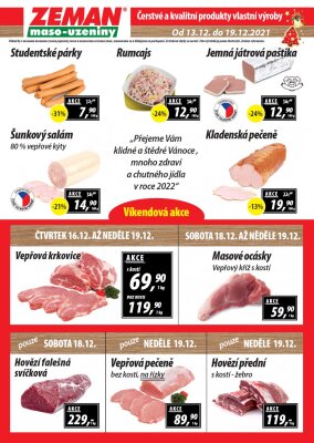 akční leták ZEMAN maso - uzeniny 13.12.2021-19.12.2021