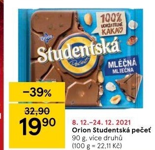 Čokoláda Studentská pečeť Orion