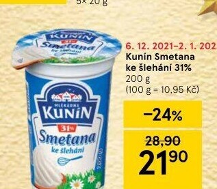 Smetana ke šlehání Kunín 31%