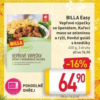 Vepřové výpečky se špenátem Easy Billa