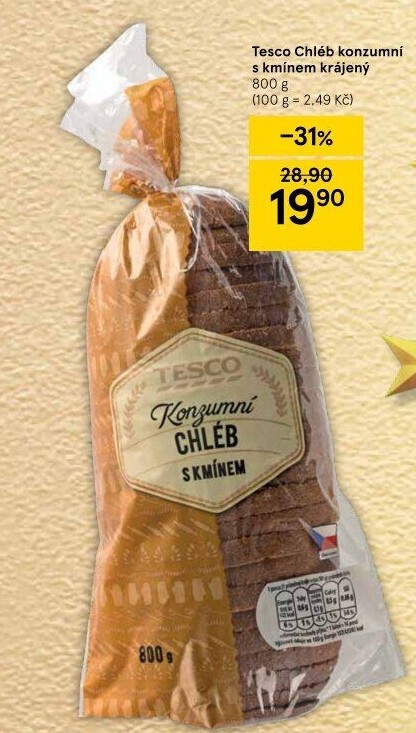 Chléb konzumní kmínový Tesco