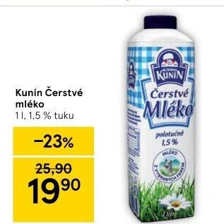 Mléko čerstvé Kunín - 1,5% polotučné
