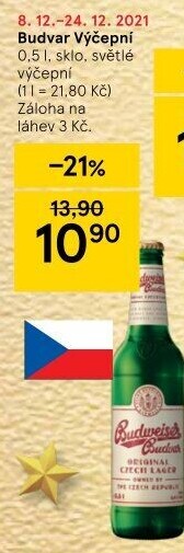 Pivo světlé výčepní Budweiser Budvar