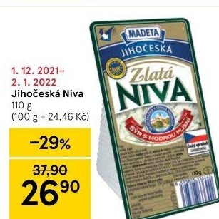 Sýr Niva zlatá Jihočeská 60% Madeta