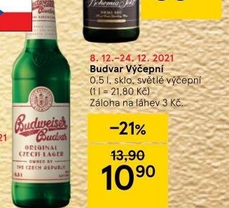 Pivo světlé výčepní Budweiser Budvar