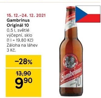 Pivo světlé výčepní Originál 10° Gambrinus