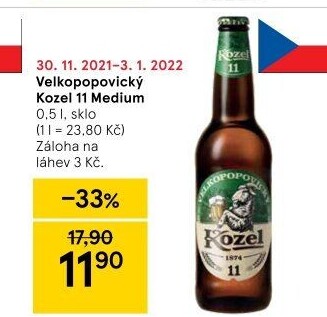 Pivo světlý ležák 11° Medium Velkopopovický Kozel
