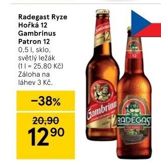 Pivo světlý ležák 12° Ryze hořká Radegast
