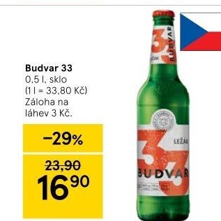 Pivo světlý ležák 33 Budweiser Budvar