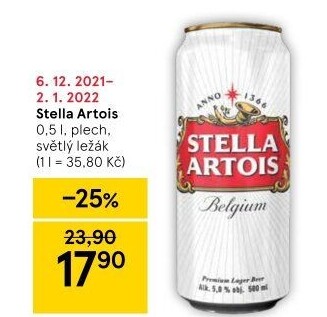 Pivo světlý ležák Stella Artois