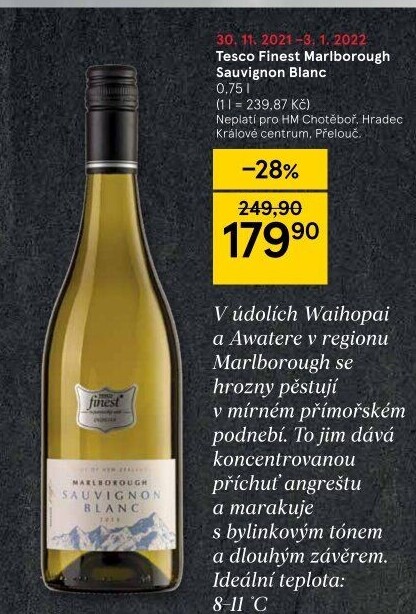 Víno Sauvignon Blanc Marlborough Tesco Finest
