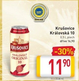 Pivo světlé výčepní Originál Královská 10° Krušovice