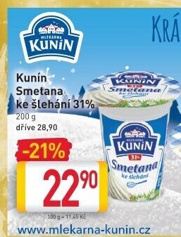 Smetana ke šlehání Kunín 31%