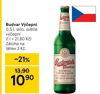 Pivo světlé výčepní Budweiser Budvar
