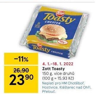 Sýr tavený plátky Toasty Zott