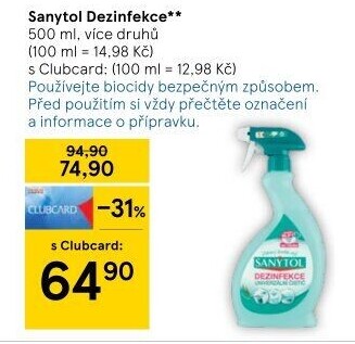 Dezinfekční čističe ve spreji Sanytol
