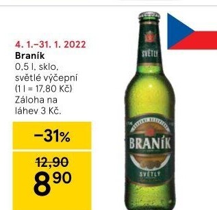 Pivo světlé výčepní 10° Braník