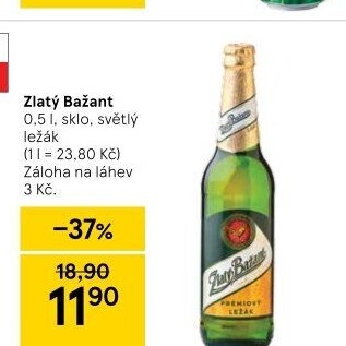Pivo světlý ležák 12° Zlatý Bažant