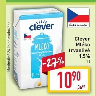Mléko trvanlivé Clever - 1,5% polotučné