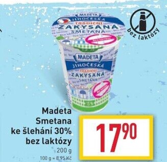 Zakysaná smetana bez laktózy Jihočeská Madeta 15%