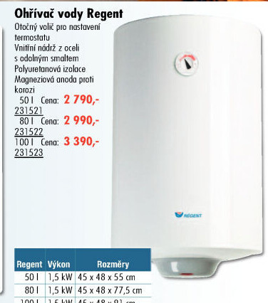 Ohřívač vody Regent 50 V 1