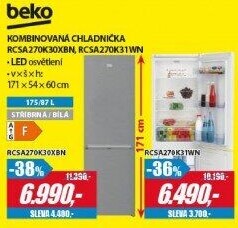 RCSA270K30XBN CHLADNIČKA KOMBI BEKO