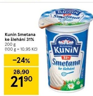 Smetana ke šlehání Kunín 31%