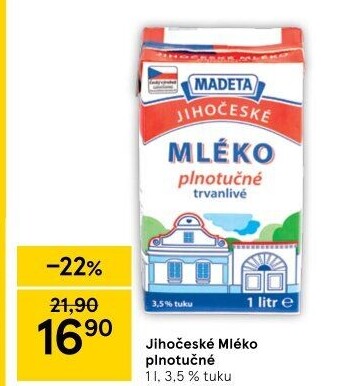 Mléko trvanlivé Jihočeské Madeta - 3,5% plnotučné