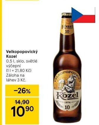 Pivo světlé výčepní 10°Velkopopovický Kozel