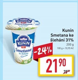Smetana ke šlehání Kunín 31%