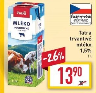 Mléko trvanlivé Tatra - 1,5% polotučné