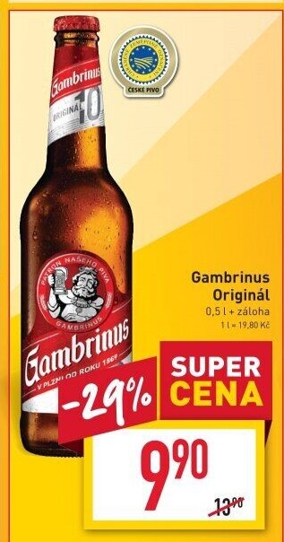 Pivo světlé výčepní Originál 10° Gambrinus