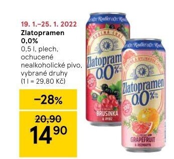 Nealkoholické pivo ochucené Radler Zlatopramen