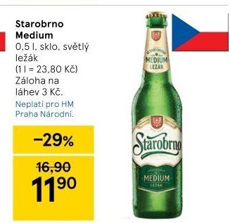Pivo světlý ležák nepasterizovaný 11° Medium Starobrno