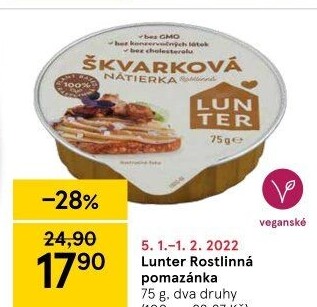 Rostlinné pomazánky Lunter