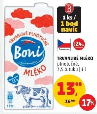 Mléko trvanlivé Boni - 3,5% plnotučné