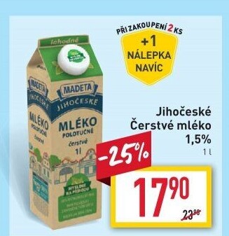 Mléko čerstvé lahodné Jihočeské Madeta - 1,5% polotučné