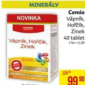 Doplněk stravy Vápník, hořčík, zinek Cemio