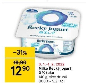 Ochucený jogurt řecký 0% Milko