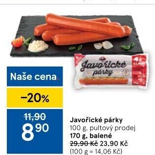 Párky javořické Kostelecké uzeniny