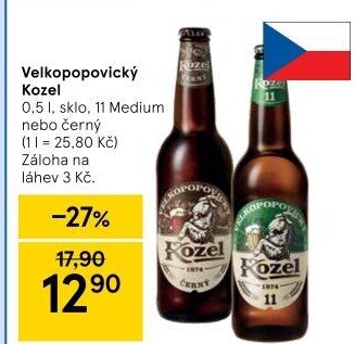 Pivo světlý ležák 11° Medium Velkopopovický Kozel