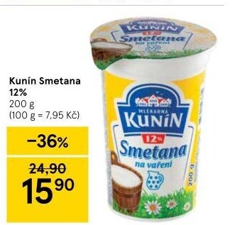 Smetana na vaření Kunín 12%